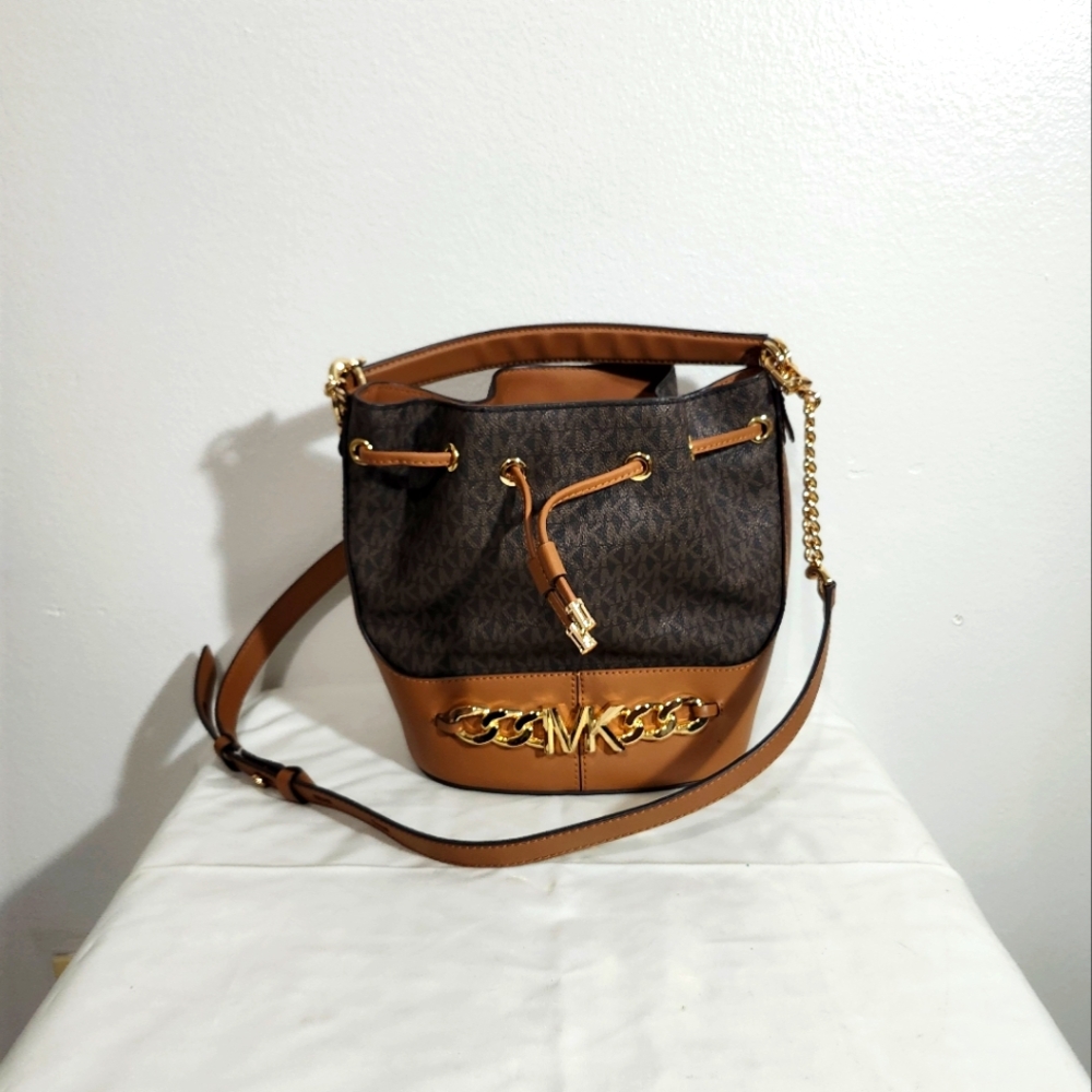 Michael Kors Tan and Brown Shoulder Bag with Leather Accents